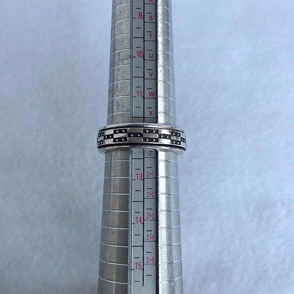 Solid Sterling Silver 925 Wide Geometric Pattern Unisex Spinner Band Ring Sz 12 - Picture 9 of 16